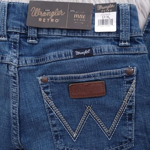 Wrangler Retro Mid Rise Mae Women's Size 5X36 Blue Denim Jeans 112215025 - Picture 6 of 9